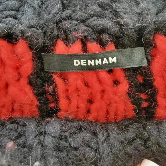 Denham Knit Sweater  Wool Alpaca Acrylic Blend Small Black Red White - Picture 6 of 7